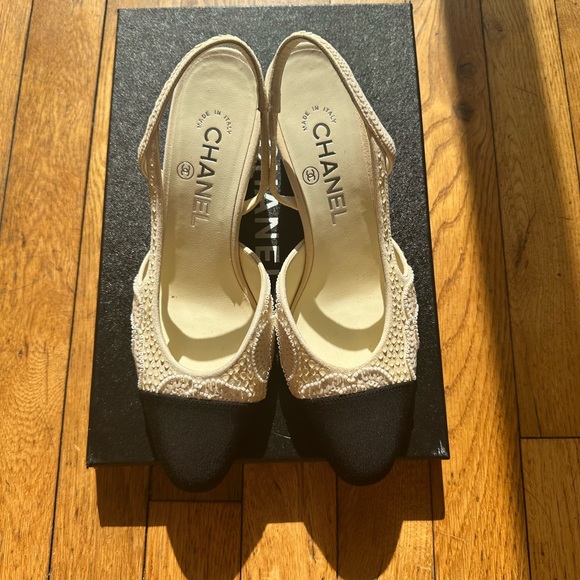 Chanel cream pearl beaded sequin bridal slingback limited edition 36.5 - Picture 8 of 10